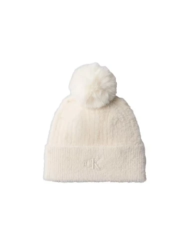 Czapka Calvin Klein FUZZY RIB POMPOM BEANIE