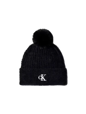 Czapka Calvin Klein FUZZY RIB POMPOM BEANIE